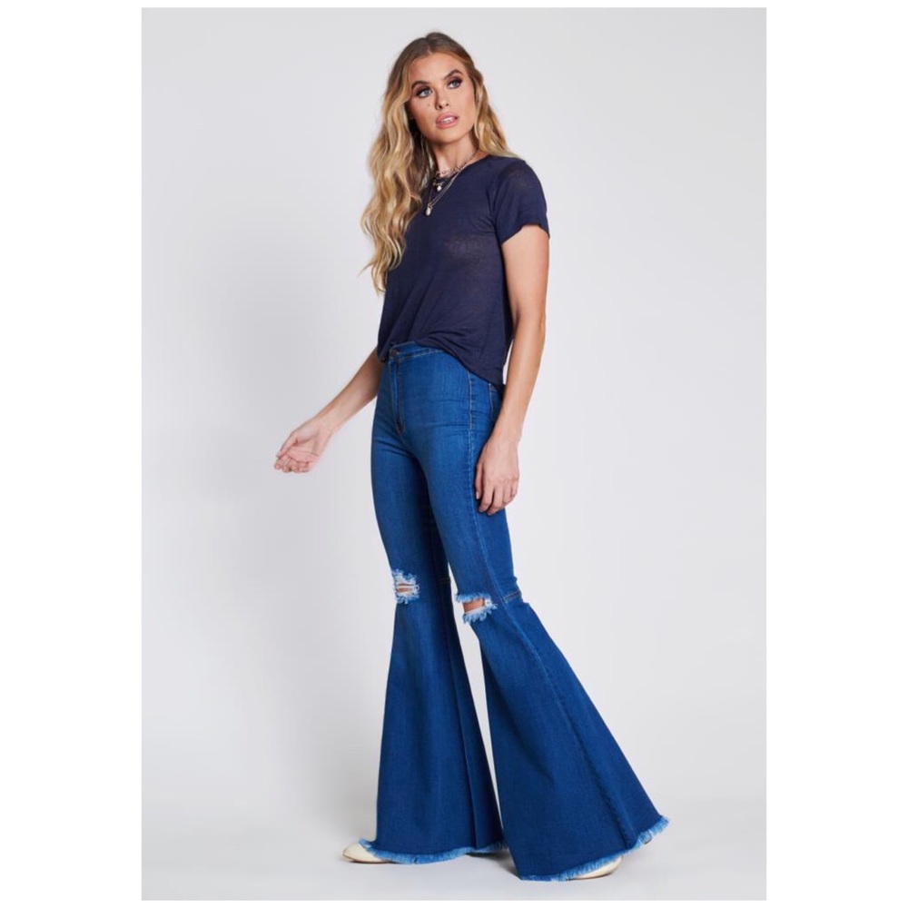 Bella Ripped Knee High Waist Bell Bottom Jeans - Picture 3 of 5